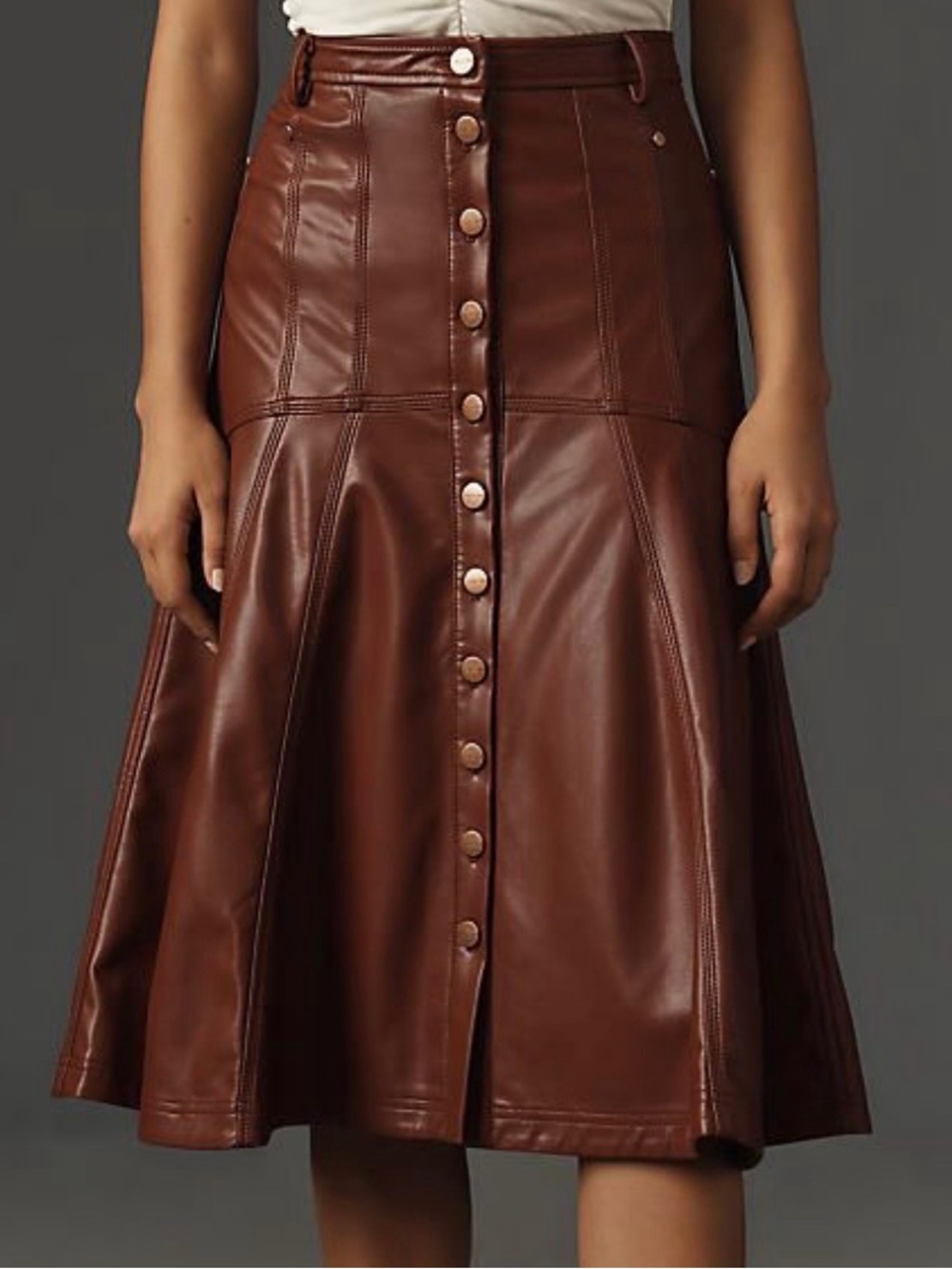NWT Pilcro Brown Faux Leather Button-Front A-Line Skirt